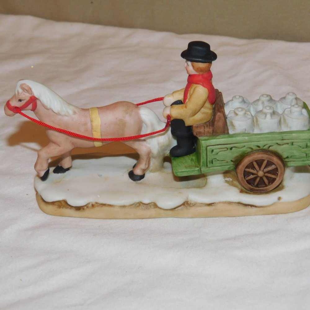 Vintage Lefton Colonial Village Horse & Wagon Loaded With Jugs